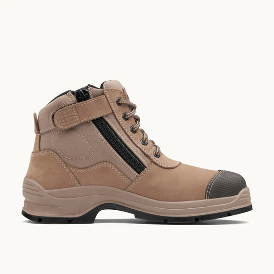 Blundstone - Stone nubuck zip side ankle safety boot_Stone - 325