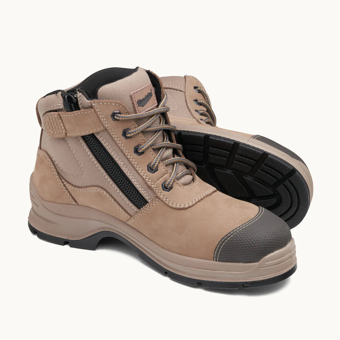 Blundstone - Stone nubuck zip side ankle safety boot_Stone - 325