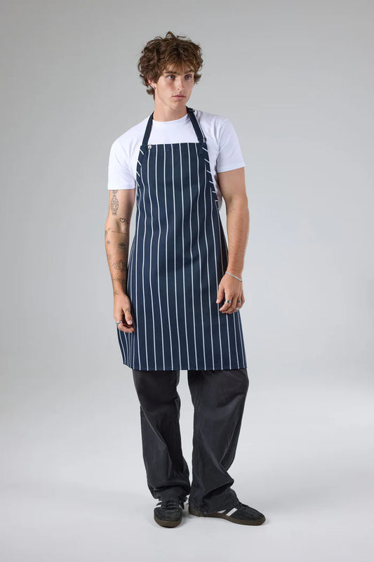 Chef Works - Striped Bib Apron No Pocket- Navy/White - APKNW