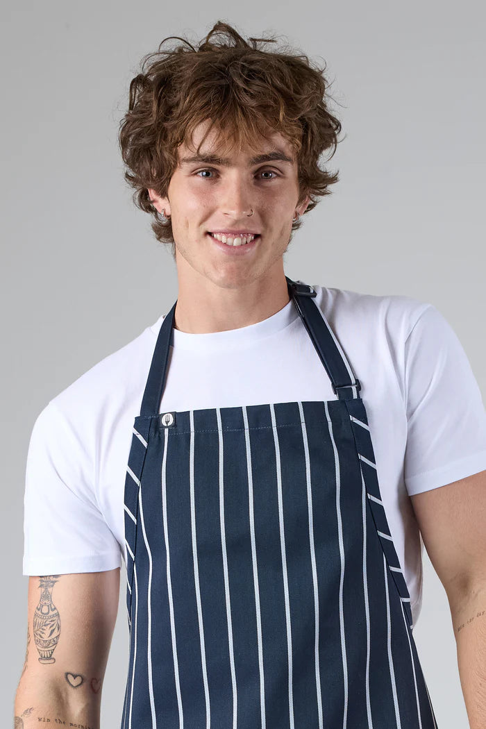 Chef Works - Striped Bib Apron No Pocket- Navy/White - APKNW