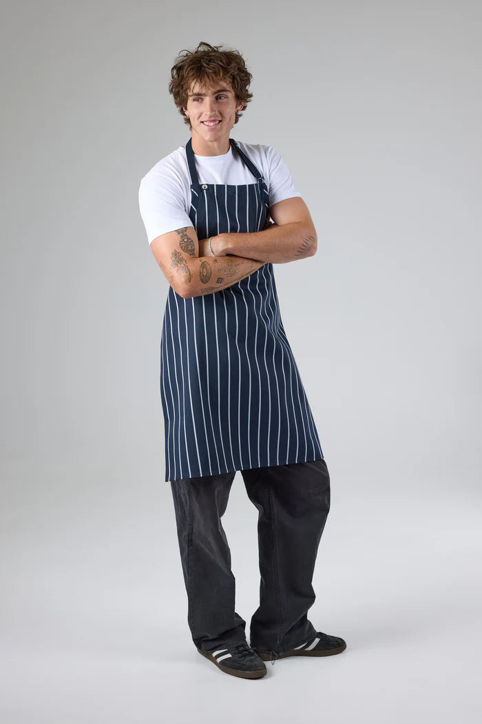 Chef Works - Striped Bib Apron No Pocket- Navy/White - APKNW