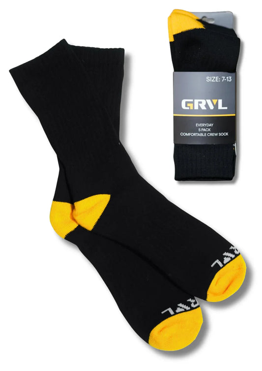 GRVL - Crew Everyday Sock 5pk Black_GRVLS2-BLK-SS8