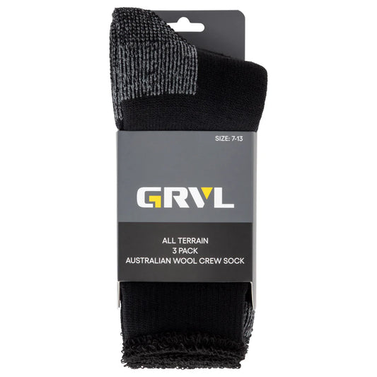 GRVL - Australian Merino Wool Sock - All Terrain 3pk Black_GRVLS1-BLK-SS8