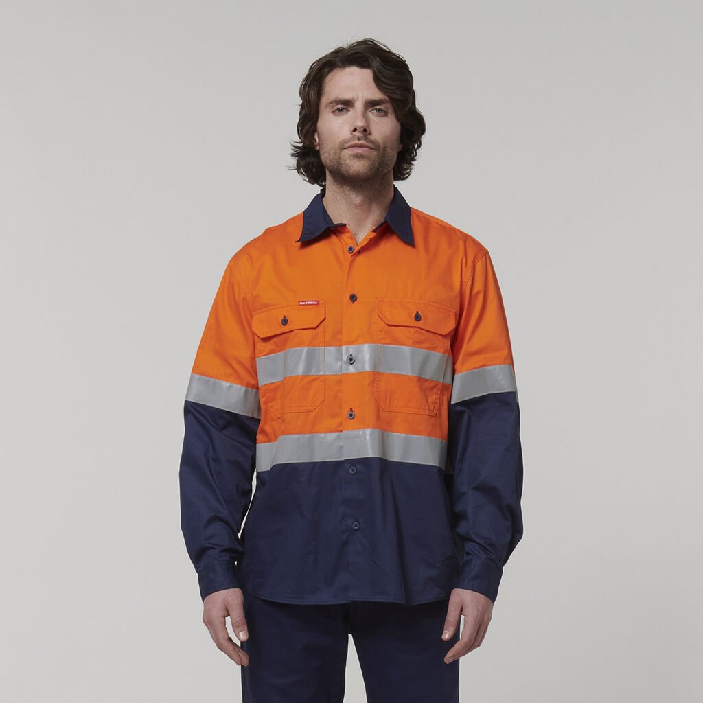 Hard Yakka - SHIRT LS 2T TAPE VNT_Orange/Navy - Y07940