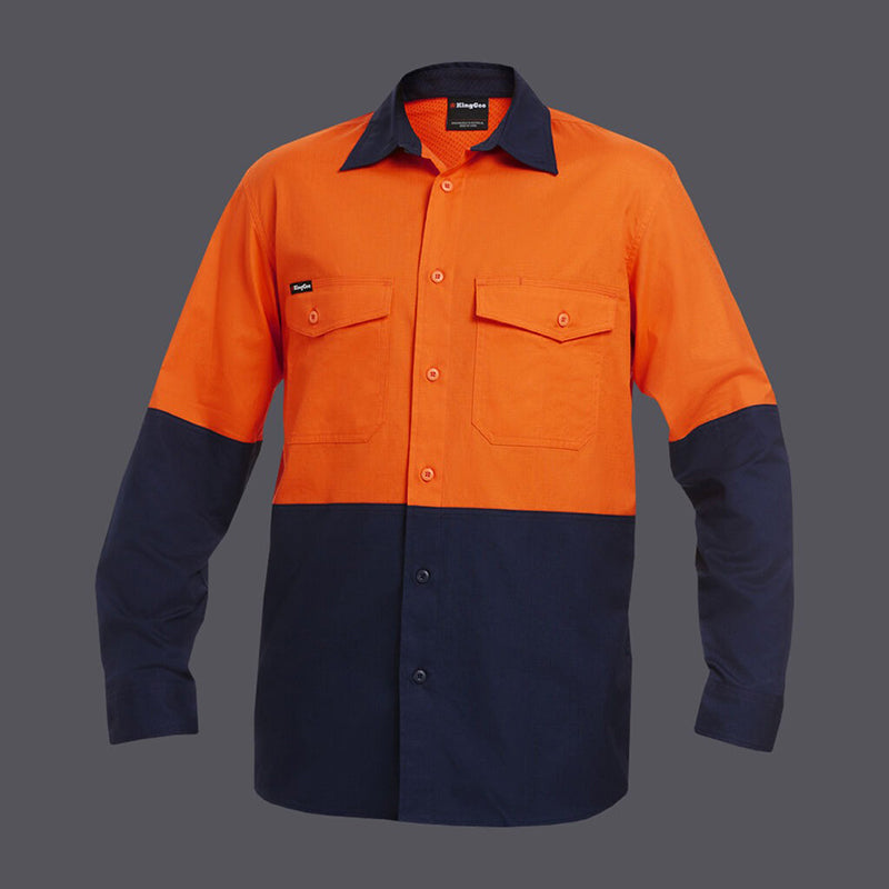King Gee - WC2 LS SPL SHIRT_Orange/Navy - K54870