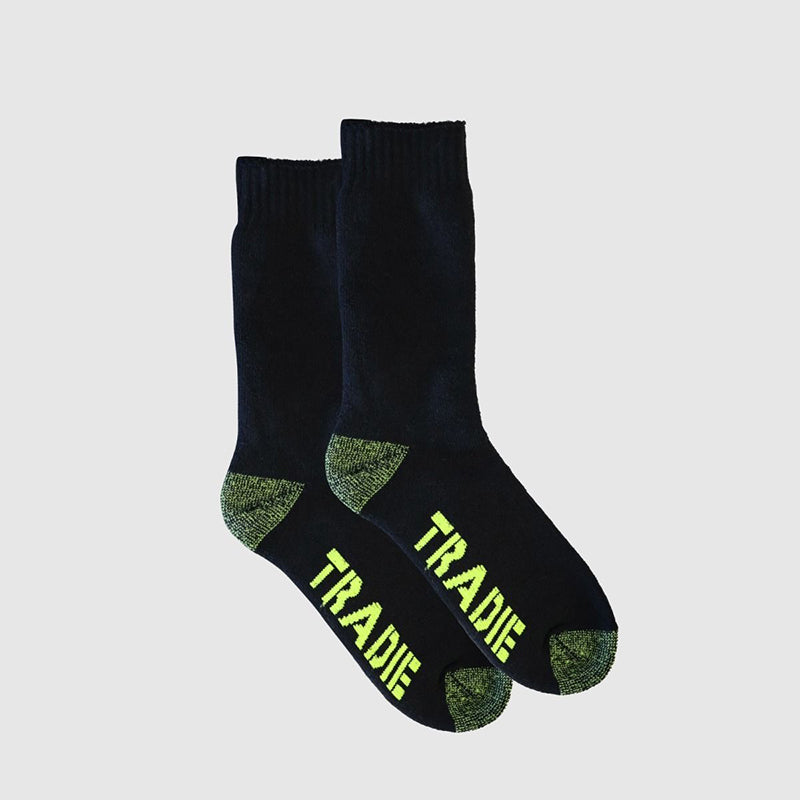 Tradie Mens 3pk Cotton Crew Sock_Black - M22549SJ -Fluro Pack
