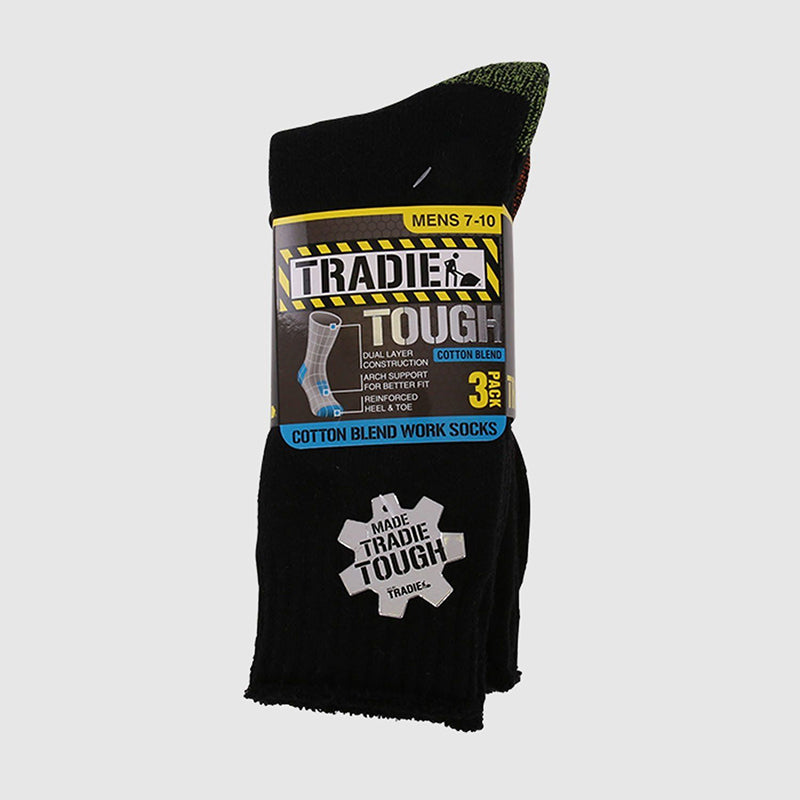 Tradie Mens 3pk Cotton Crew Sock_Black - M22549SJ -Fluro Pack