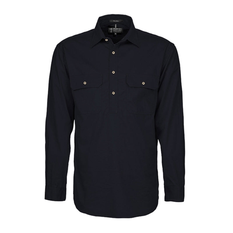 Ritemate - Mens Pilbara Closed Front L/S Shirt Black - RM200CF
