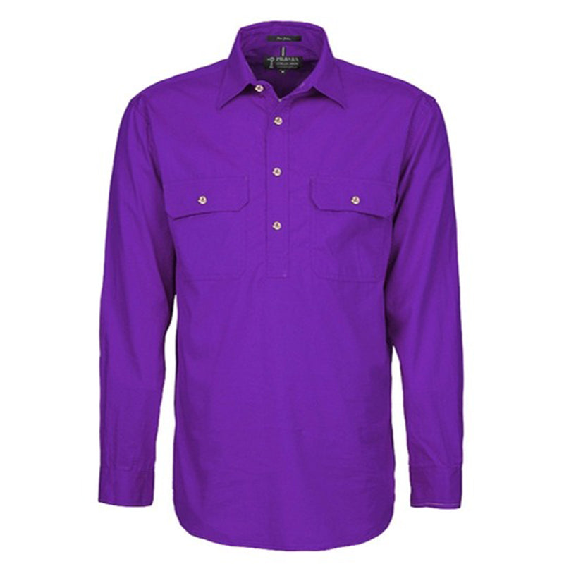 Ritemate - Mens Pilbara Closed Front L/S Shirt Purple - RM200CF