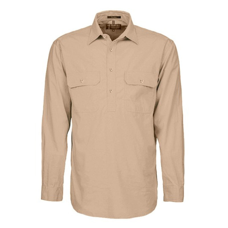 Ritemate - Mens Pilbara Closed Front L/S Shirt Stone - RM200CF