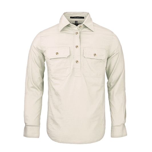 Ritemate - Womens Pilbara Closed Front L/S Shirt Stone - RM300CF