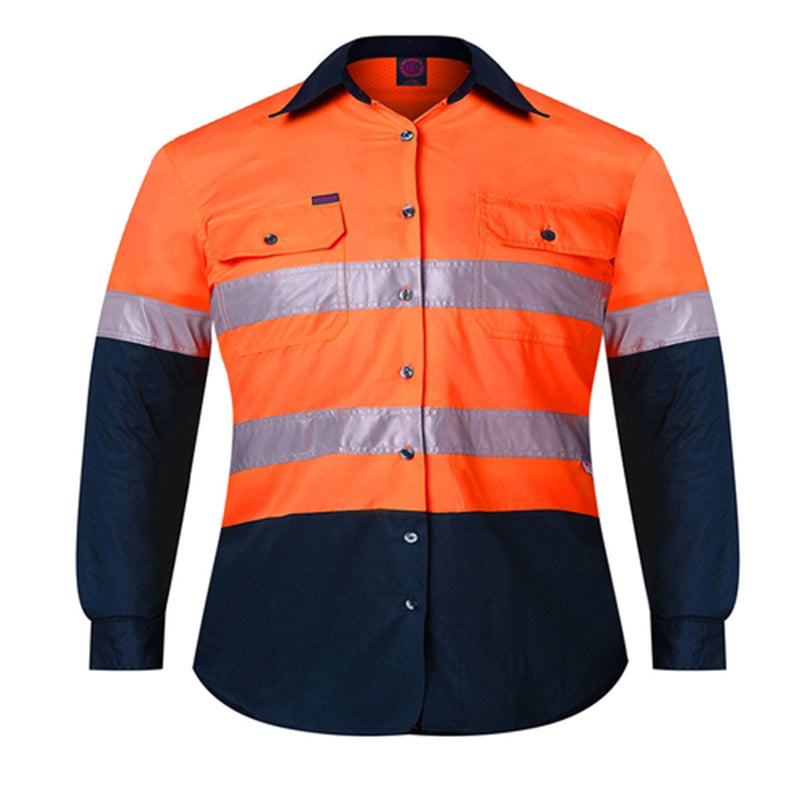 Ritemate - Kids 2 Tone Open Front Shirt with Tape Orange/Navy - RM4050R