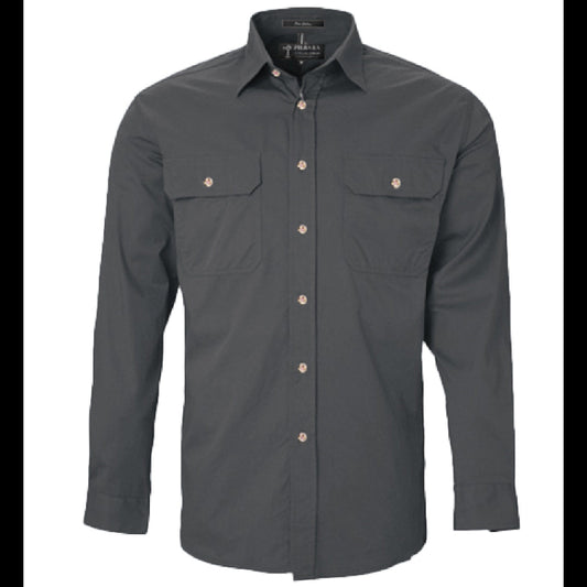 Ritemate - Mens Pilbara Open Front L/S Shirt Charcoal - RM500BT