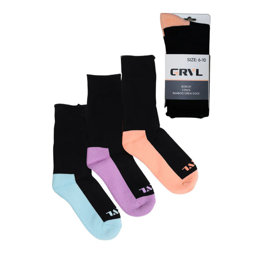 GRVL - Bobcat Womens Bamboo Sock_Heavy Duty Crew 3pk Black_GRVLS6-BLK-SS3