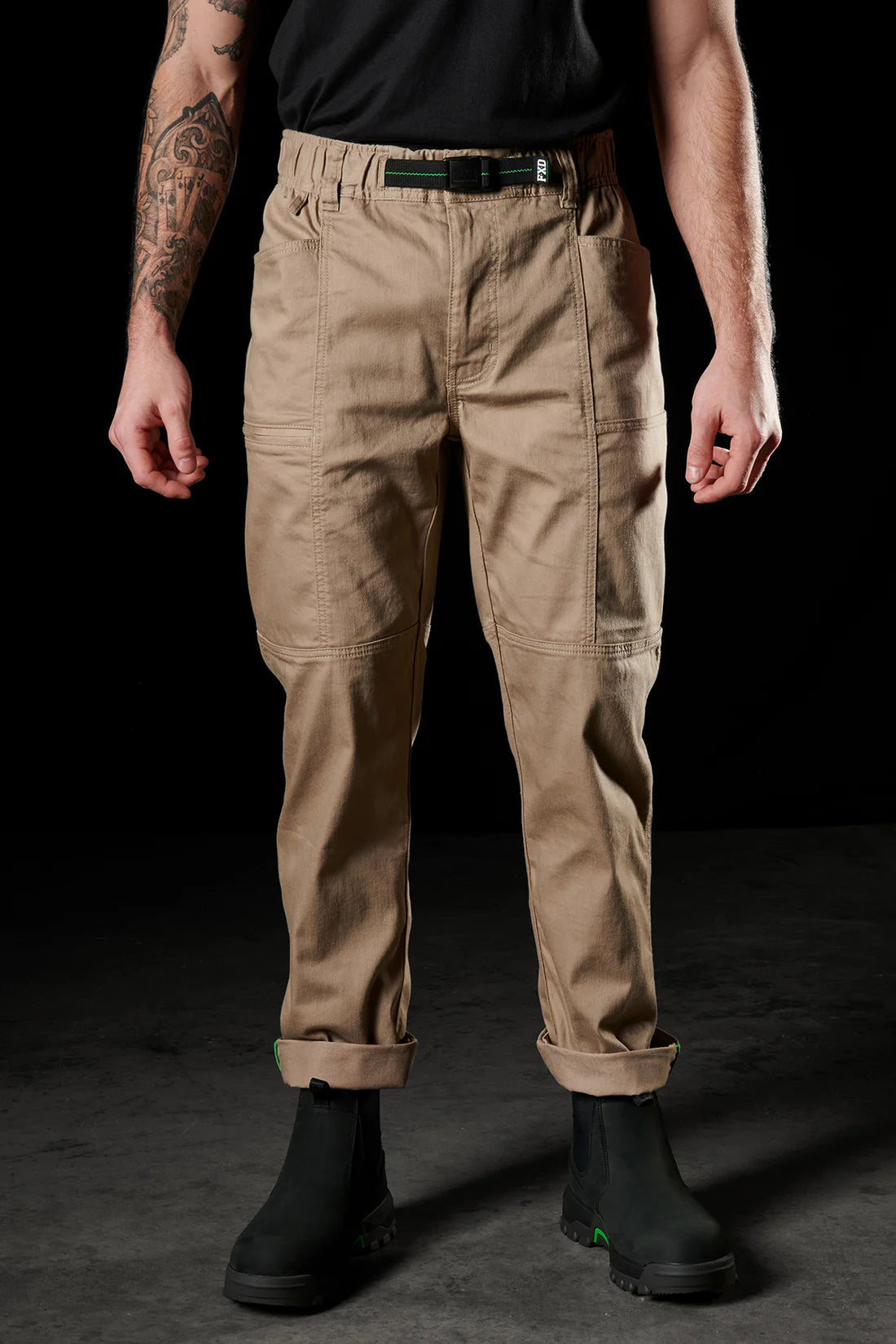 FXD - WP-6 - Elastic Waist Stretch Work Pant with integrated belt_Khaki