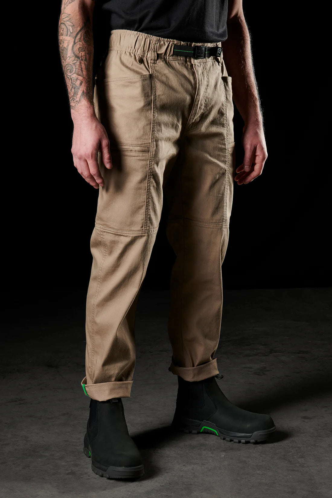 FXD - WP-6 - Elastic Waist Stretch Work Pant with integrated belt_Khaki