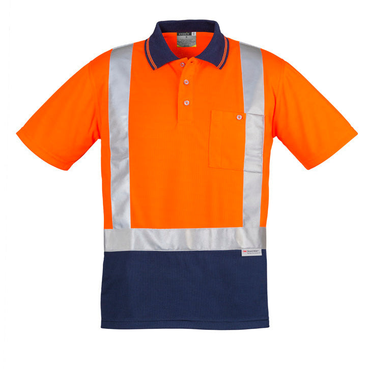 Syzmik - Hi Vis Polo w Taped Shoulder 100% Poly S/S_Orange/Navy - ZH233