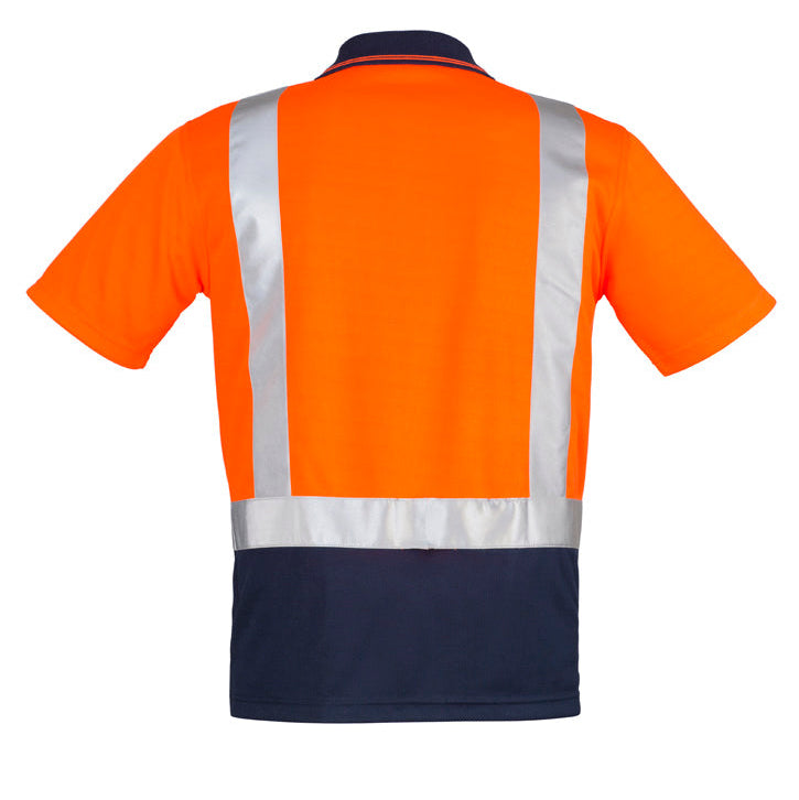Syzmik - Hi Vis Polo w Taped Shoulder 100% Poly S/S_Orange/Navy - ZH233