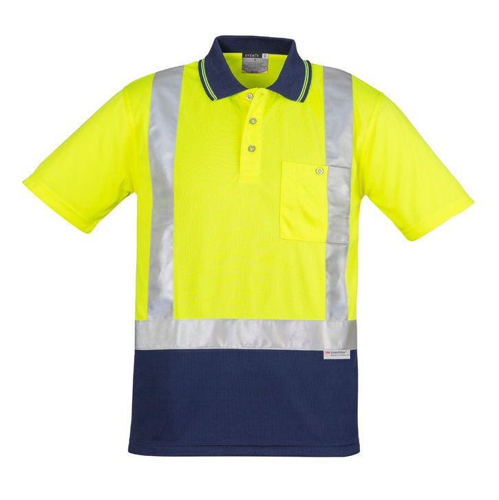 Syzmik - Hi Vis Polo w Taped Shoulder 100% Poly S/S_Yellow/Navy - ZH233