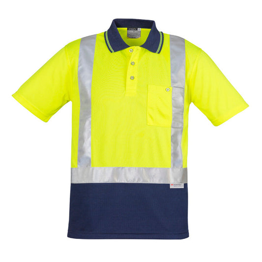 Syzmik - Hi Vis Polo w Taped Shoulder 100% Poly S/S_Yellow/Navy - ZH233