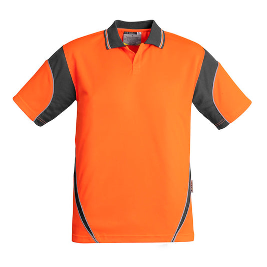 Syzmik - Hi Vis Aztec Polo - Button Free - 100% Poly S/S_Orange/Charcoal - ZH248