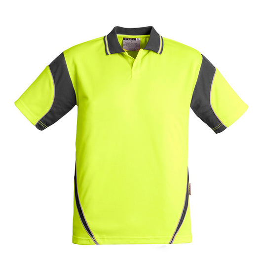 Syzmik - Hi Vis Aztec Polo - Button Free - 100% Poly S/S_Yellow/Charcoal - ZH248