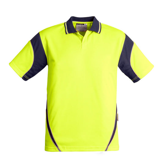 Syzmik - Hi Vis Aztec Polo - Button Free - 100% Poly S/S_Yellow/Navy - ZH248