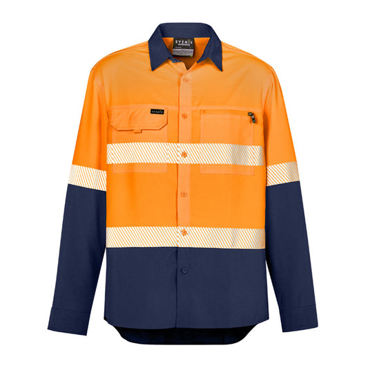 Syzmik - Hi Vis Work Shirt - Ripstop Fabric with Segmented Tape_Orange/Navy - ZW470