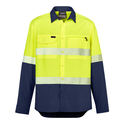 Syzmik - Hi Vis Work Shirt - Ripstop Fabric with Segmented Tape_Yellow/Navy - ZW470