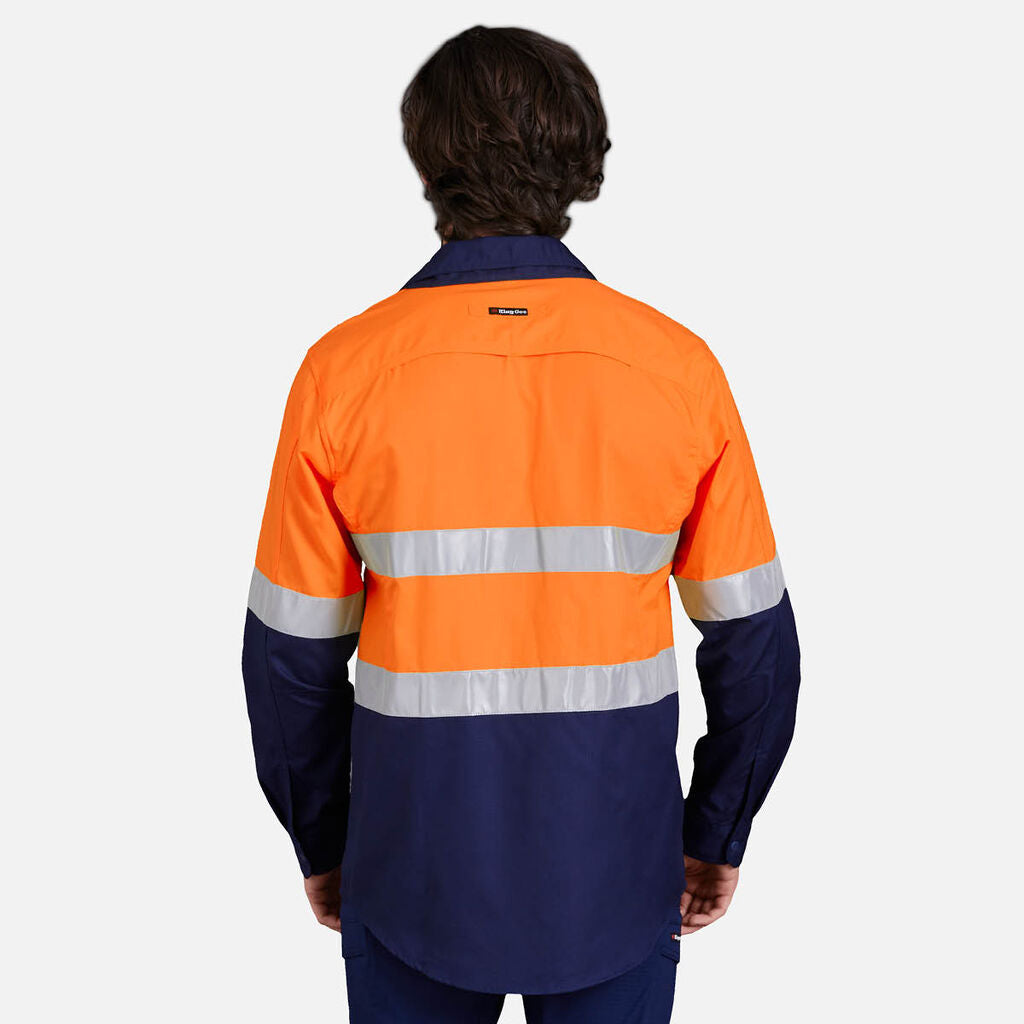 King Gee K54880 L/S Hi Vis SPL Taped Shirt_Orange/Navy - K54880