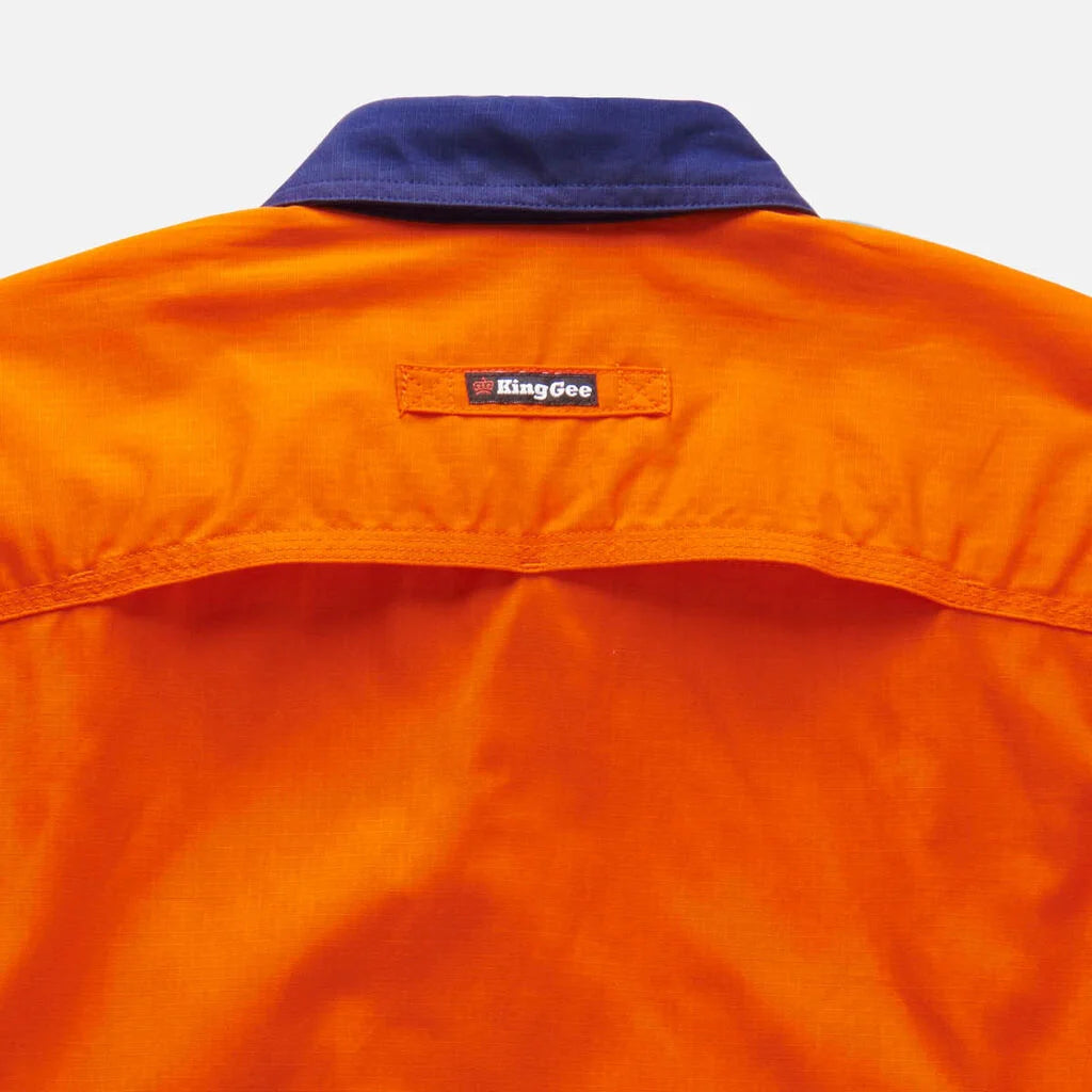 King Gee K54880 L/S Hi Vis SPL Taped Shirt_Orange/Navy - K54880